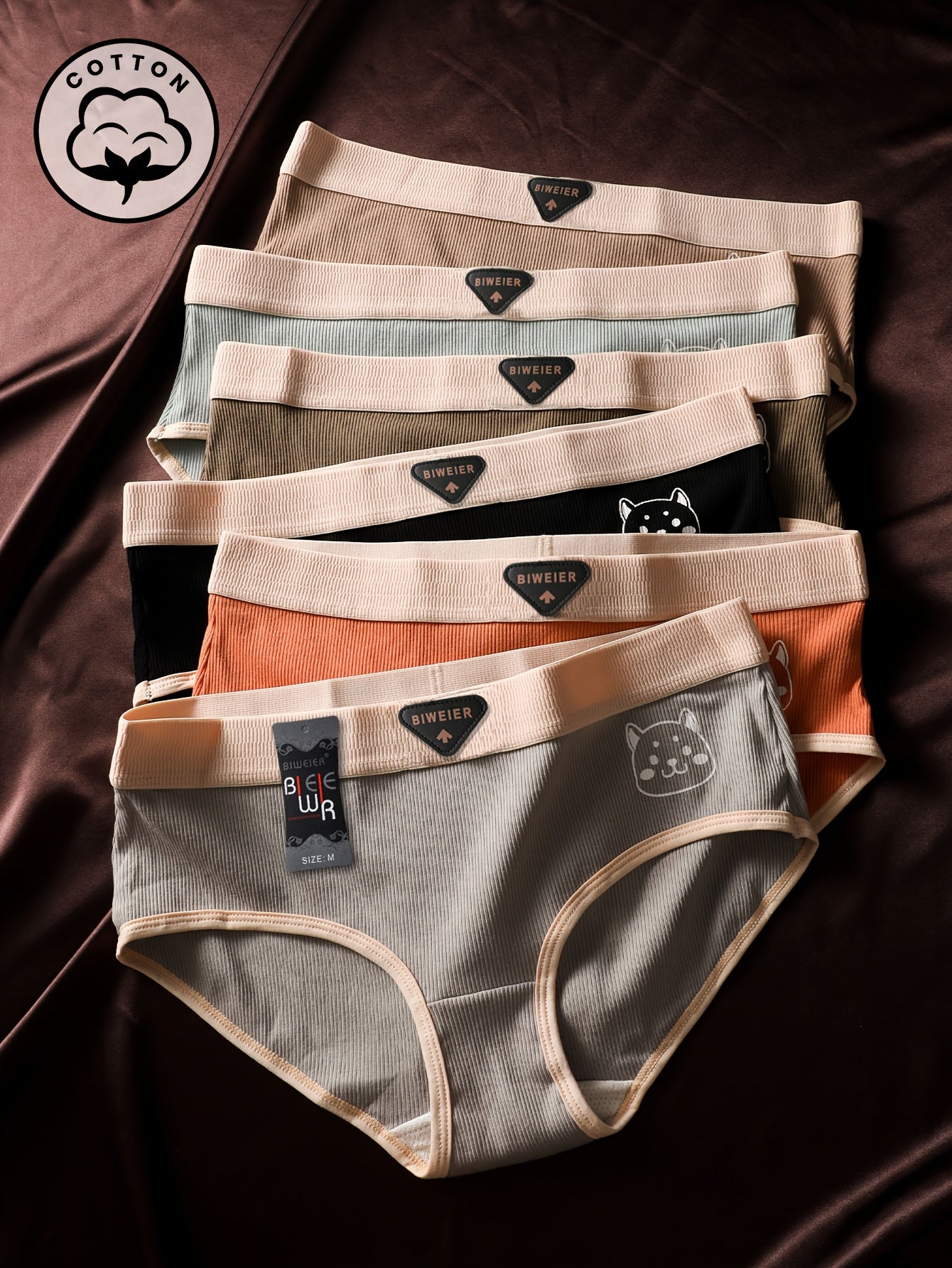 6pcs BIWEIER Women's Soft Underwear - Full Coverage Briefs with Striped Waistband, Soft Skin-Friendly Panties Suitable for Daily Wear, Gym, Vacation - Elegant Ladies Valentine's Gift (Non-Sheer)