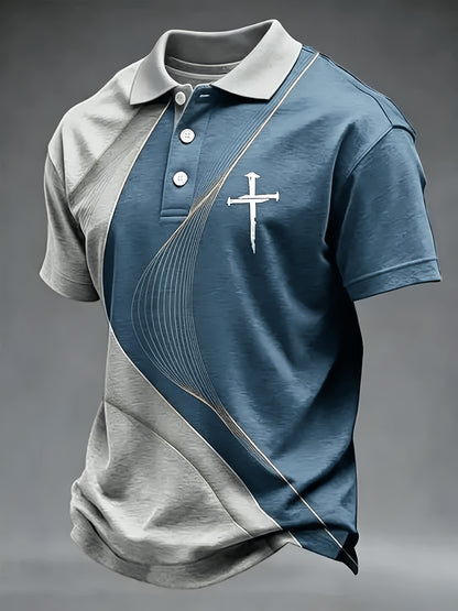 Men's Peacock Blue Polyester Printed Short-Sleeve Shirt - product view 6