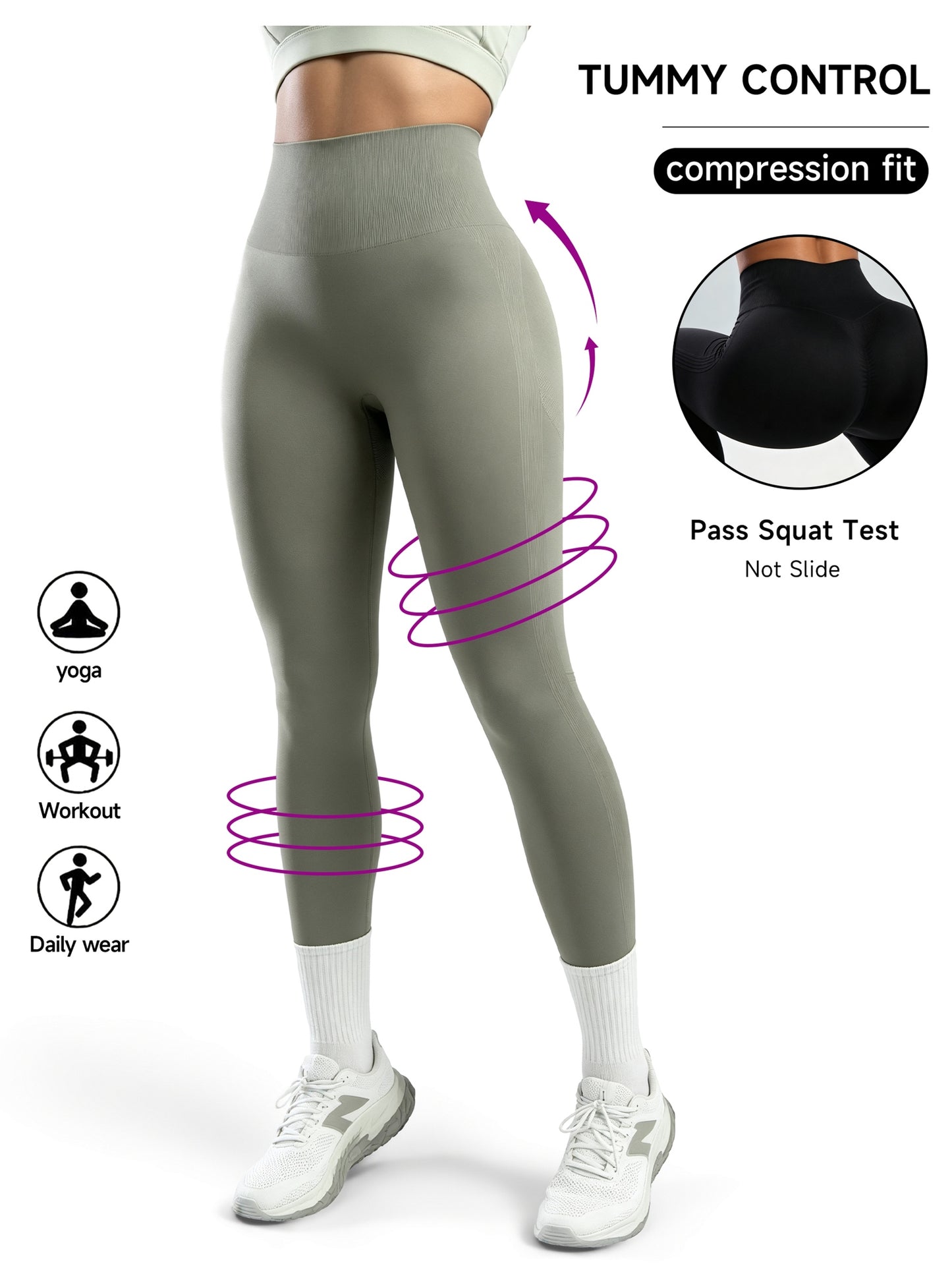 Women's High Waist Peach Lift Yoga Pants- Tummy Control, Breathable, Four-Way Stretch, All-Season Fitness Leggings, Brown, Fitness Clothing| Solid Color Design| High Elastic Fabric