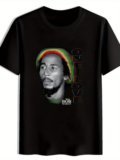 Men's Bob Marley OneLove "pattern short-sleeved T-shirt-black summer casual music band shirt 100 cotton fabric suitable for concerts, festivals and beach trips Local community stores in stock Quick release soft cotton comfort Enjoy special discounts for E