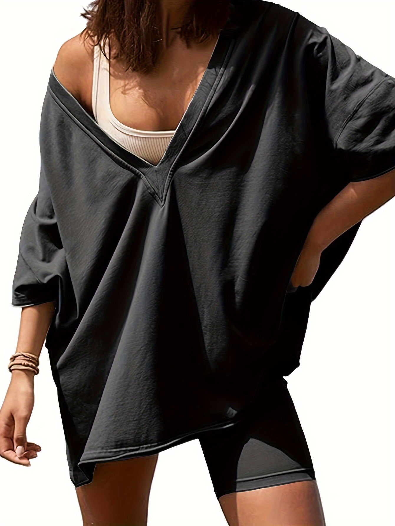 Women'S 2pcs Set Featuring Oversized Biker Shorts And a Reversible