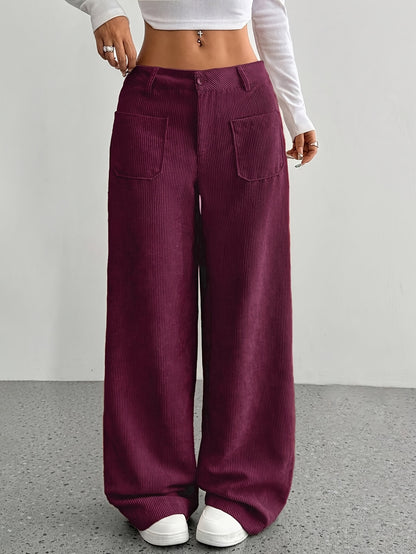 2025 New Explosive Product Chic Straight Pants with Pockets in Solid Color - Casual And Comfortable, Women'S Machine Washable