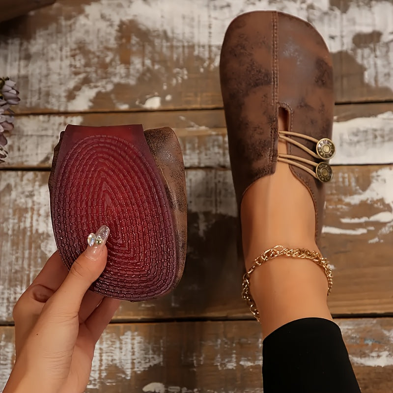 Ladies' Soft Soled Round Toe Flat Shoes With Buckle Decoration, Lightweight And Casual Monochrome Shoes With Comfortable Wearing Design, Suitable For Casual Dressing, Cute Shoes