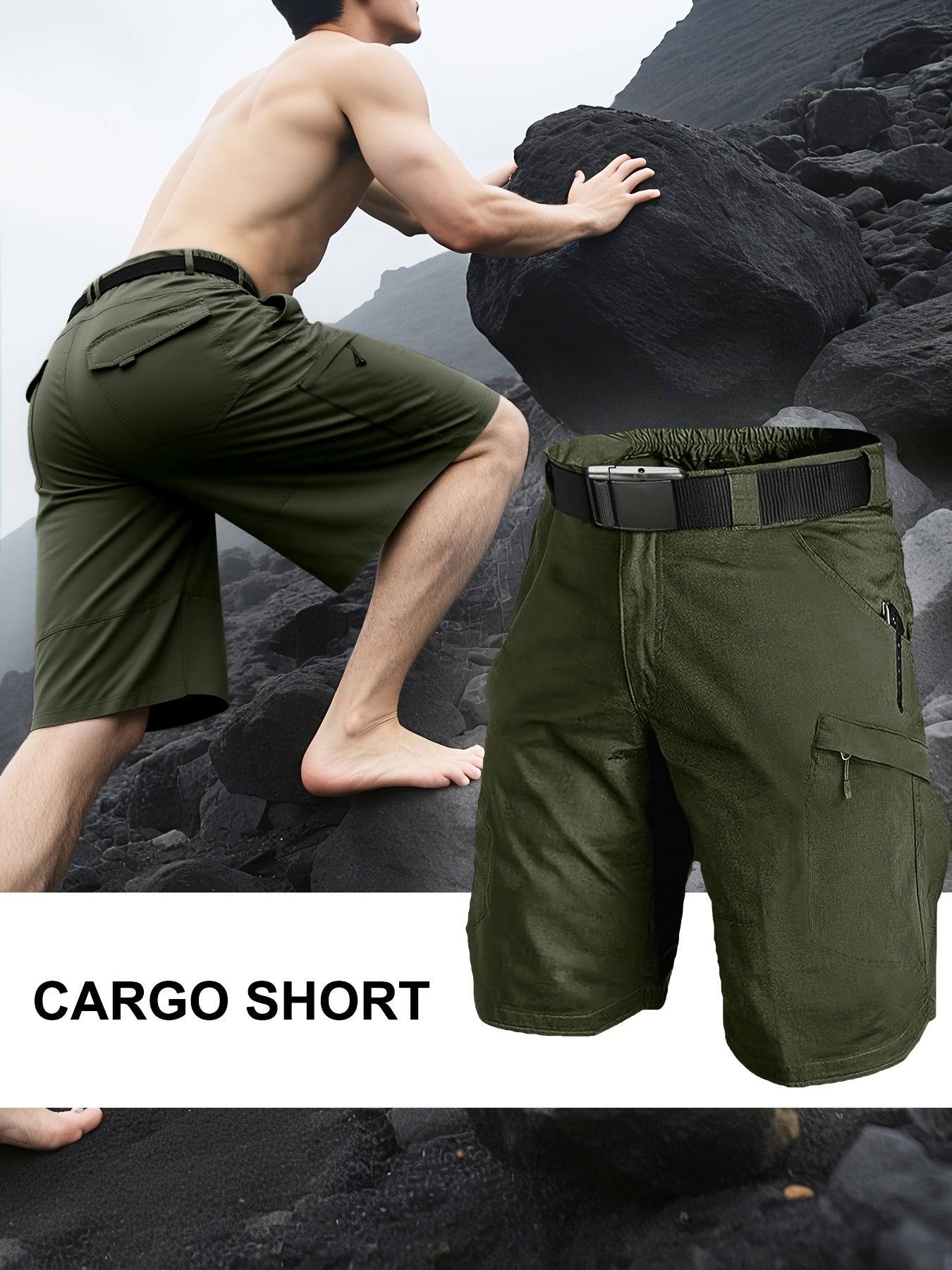 Men's Green+Blue+Khaki Cargo Shorts - product view 10