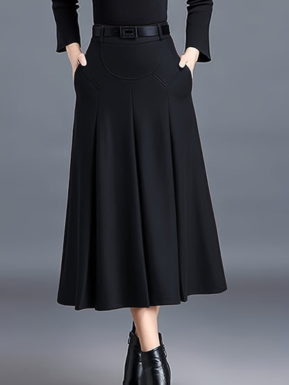 Women'S High-Waisted Winter Skirt - Elegant A-Line Pleated Design, Cold Weather Skirt for Fall And Winter Seasons, Sophisticated Style, Quality Stitching, Office Attire, Classic Design, Durable Material, Professional Women