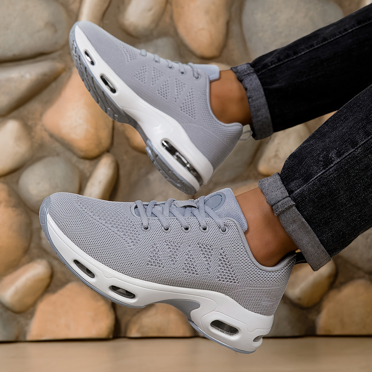 Men'S Air Cushioned Sports Shoes, Fashionable And Breathable Lace Up Running Shoes, Casual Outdoor Lightweight Walking Shoes
