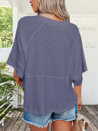 Women'S Summer Casual Crewneck Batwing Half Sleeve T-Shirts Solid Color Loose Fit Cute Basic Flowy Tops Tees Blouses