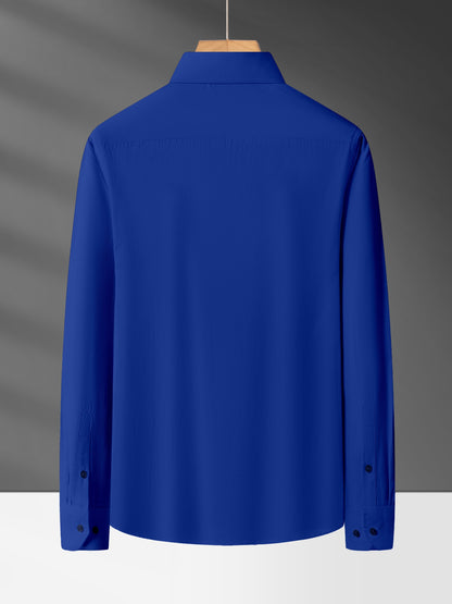 Men'S Long Sleeve Solid Color Business Dress Shirt, Elegant Collar, Stretch Fabric, Regular Fit, Single Button Front, Casual Outwear, Adult Sizes, Woven