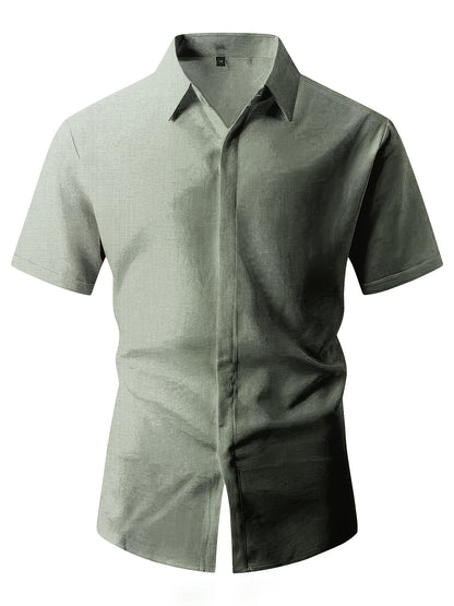 Men's Plus Size Double Placket Short Sleeve High Quality Shirt, Suitable for All Seasons, Home Short Sleeve Turn Collar Shirt, PLUS SIZE