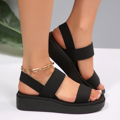 Women's Platform Wedge Sandals Slip-Resistant Height Increase Thick Platform Sole with Ankle Strap Round Toe Sole & Cushioned Insole Suitable for Vacation, Casual Attire, Casual Athletic Footwear - Non-Slip Summer Shoes, Women Shoes