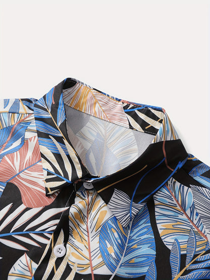 Set of 2pcs: Men'S Summer Short-Sleeve Button-Up Shirt And Shorts.