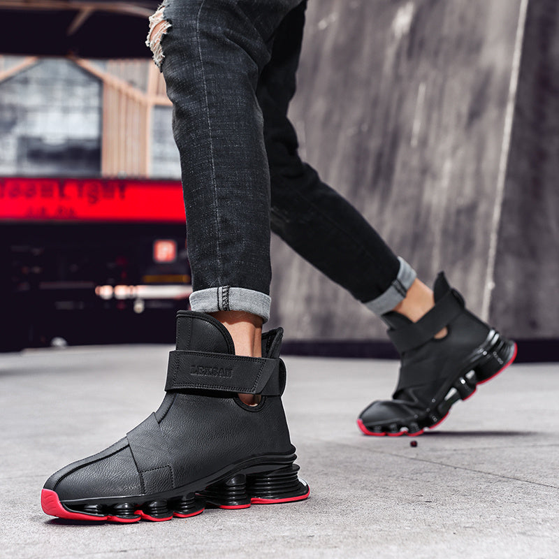 Black Red Trendy Hiking Inspired High Top Shoes Easy Wear Men Women Couple Comfy -Like Casual Shoes Versatile Everyday Street Style Commute Outings Date Nights