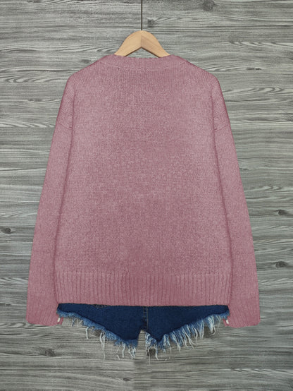 [Cozy Cat Sweater] Cozy Cable Sweater with Playful Cat Print | Women'S Beige & Brown, Loose Fit, Long Sleeve, Round Neck, Casual Spring And Autumn Top Ropa De Mujer Promotion Local Warehouse Discount