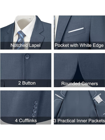 Men's Suits for Men, Trajes Para Hombres Elegantes - Solid Color Serge Blazer Pants Set, Slim Fit Modern Men's 2pcs Suit for Business, Formal & Graduation Events