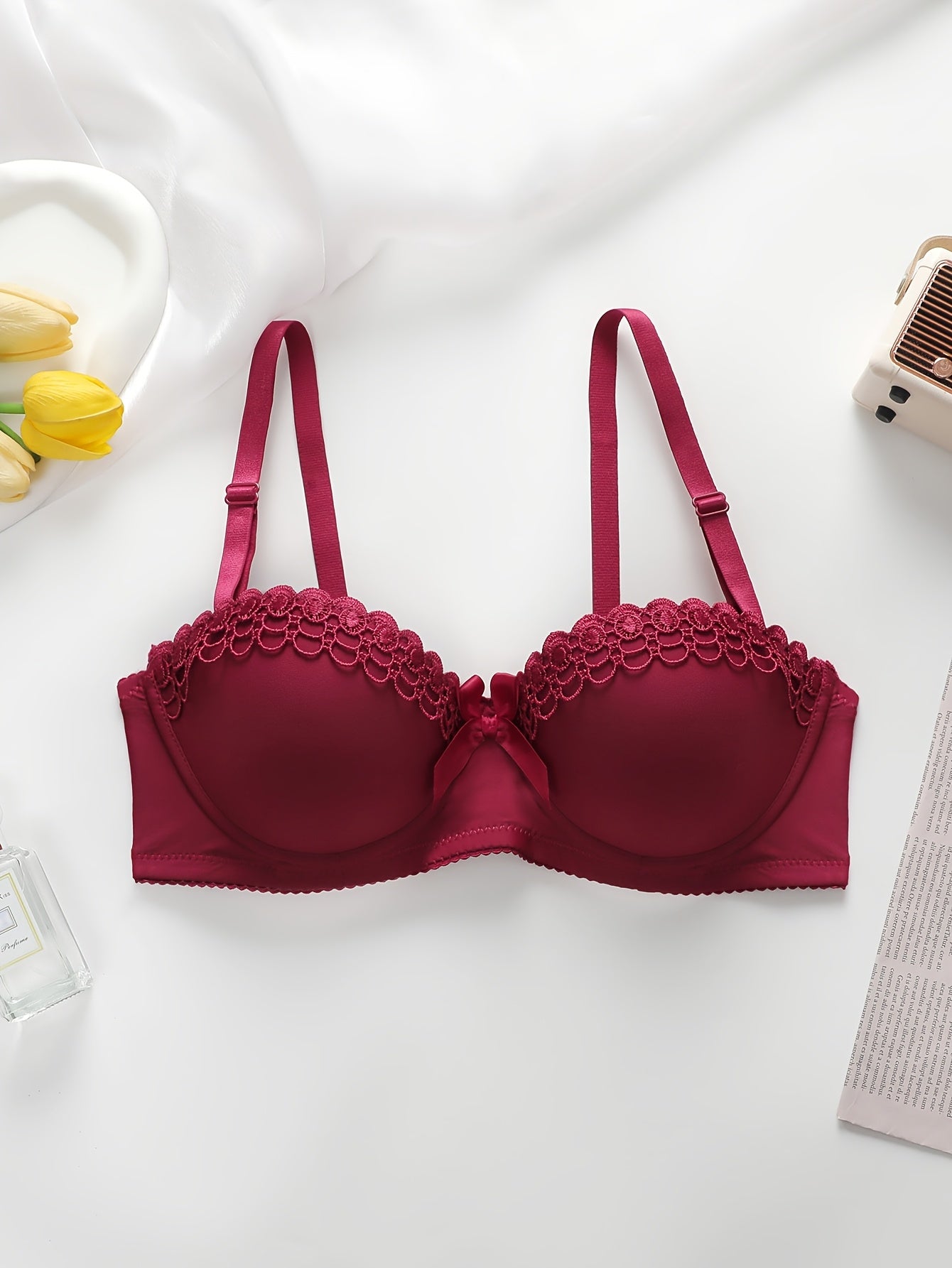 6pcs Pack Women's Push Up Bras with Underwire Lift - Floral Embroidery Balconette/Bra Balconette Suitable for Romantic Dating & Daily Wear, Non-Detachable Padded Cups, High Boning Lingerie Gift for Her