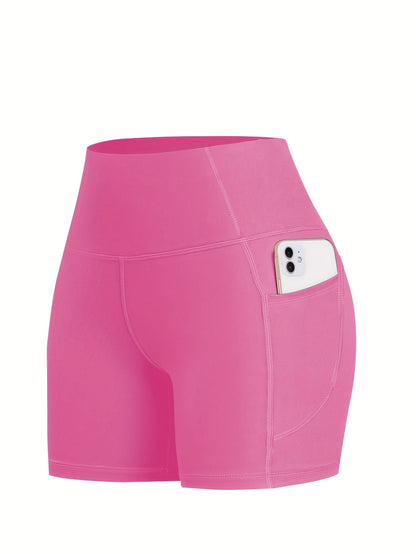 6-pack Plus Size Women'S Sports Shorts High Waist Hip Lifting Yoga Shorts With Pocket Three-quarter Pants Gym Running Exercise Fitness Shorts