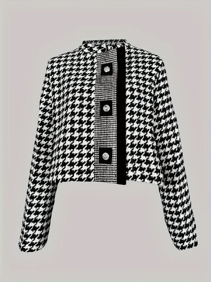 Women's Houndstooth Outerwears & Jacket Stand Collar Long Sleeves Autumn Winter Fall Clothes 2024 Women Classics Coat