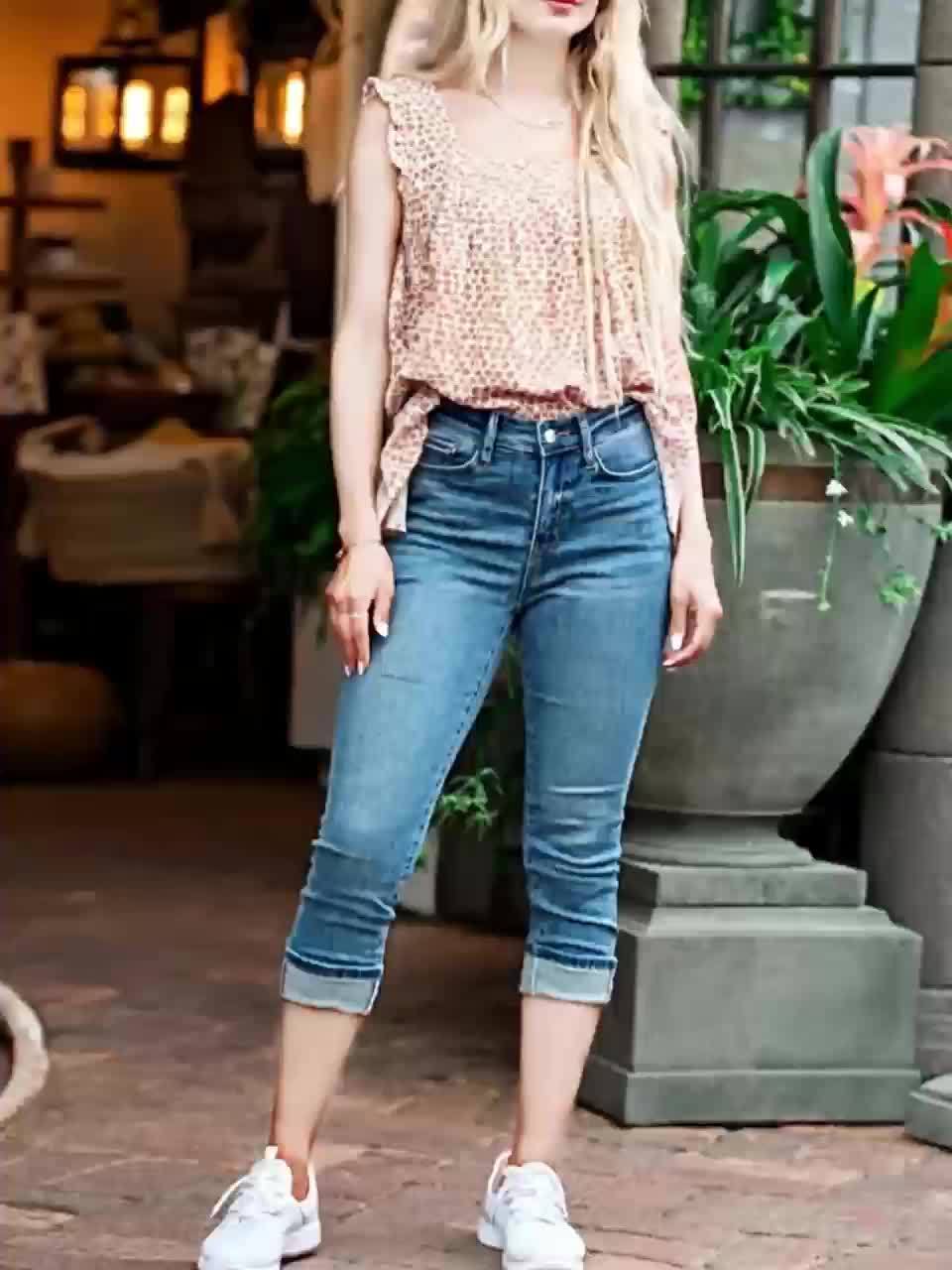 Retro Monkey Elastic Denim Cropped Trousers, **"Denim Is Also Exquisite! Lazy Retro Hides a Little Rebellion"** **" Elasticity + Retro, Details Make Basic Models "Pants" Rise to Level! "**