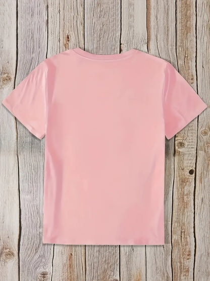 Plus Size, Plus Size-Short-sleeve T-shirt, Denim and Pearl Print, All-season Basic Style, Comfortable Breathable Soft Fabric, Women's Casual Top, Machine Washable Durable, Essential for Going Out