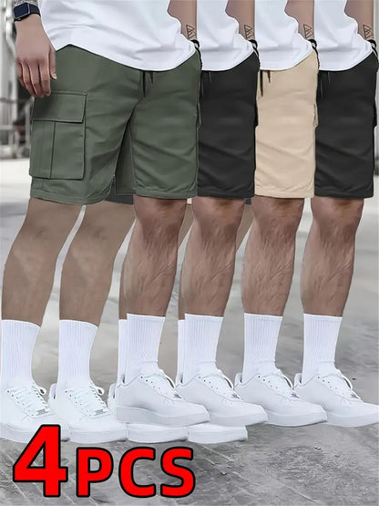 4pcs Men's Loose Fit Workwear Shorts with Large Pocket & 5-Pocket - Casual Athletic Outdoor Shorts Suitable for Gym, Basketball,, Summer Training Pants