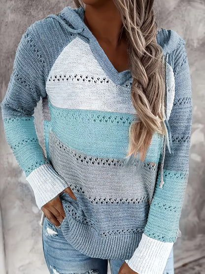 ADilaca Women'S Casual Hoodie Sweatshirt Long Sleeve Color Block Striped Pullover/Cardigan Top Outdoor Daily Wear