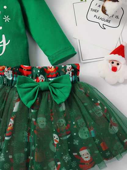 MINKIDFASHION Baby Girls Green Christmas Mesh Dress New Born Santa Baby Romper And Skirt Outfit, for Outdoor
