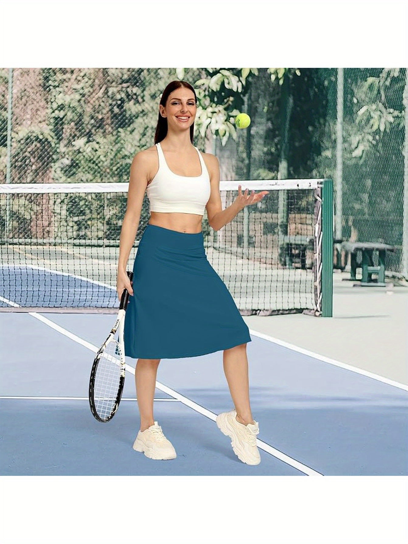 Scacto Women's Office-Ready Midi Skirt- Built-In Shorts, Hidden Drawstring, Zippered Pockets, Business Casual