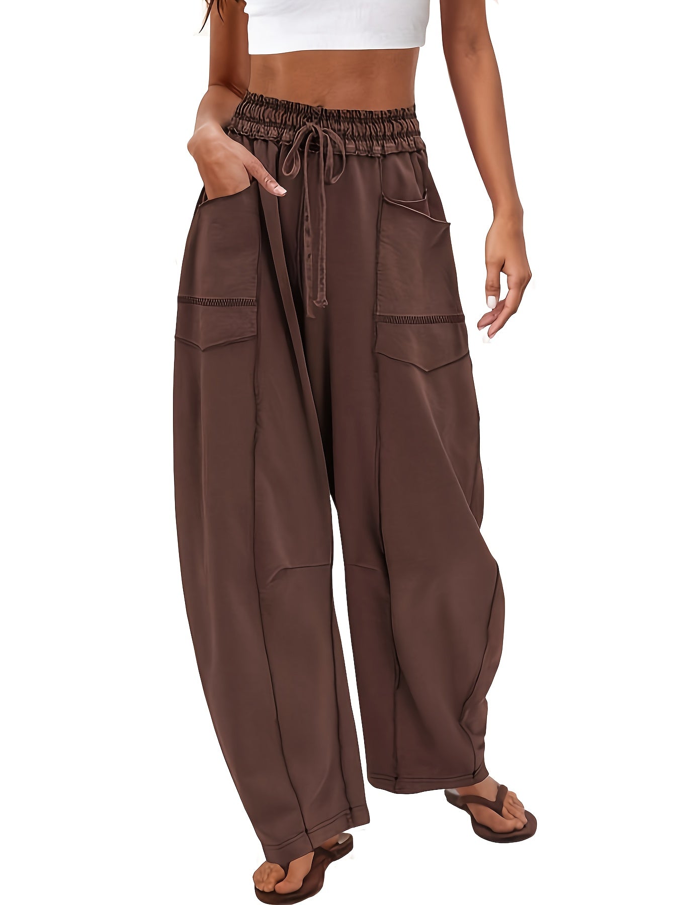 Women'S Loose Wide Leg Pants Casual Summer Wide Leg Pants Drawstring Waist Casual Pants