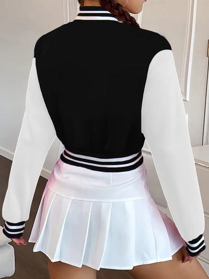 1pc Autumn Winter Tween Girls Clothes Just A Girl Who Loves K Pop Double Sided Print Short Cropped School Style Girl Baseball Jacket for Kids Clothes Girls