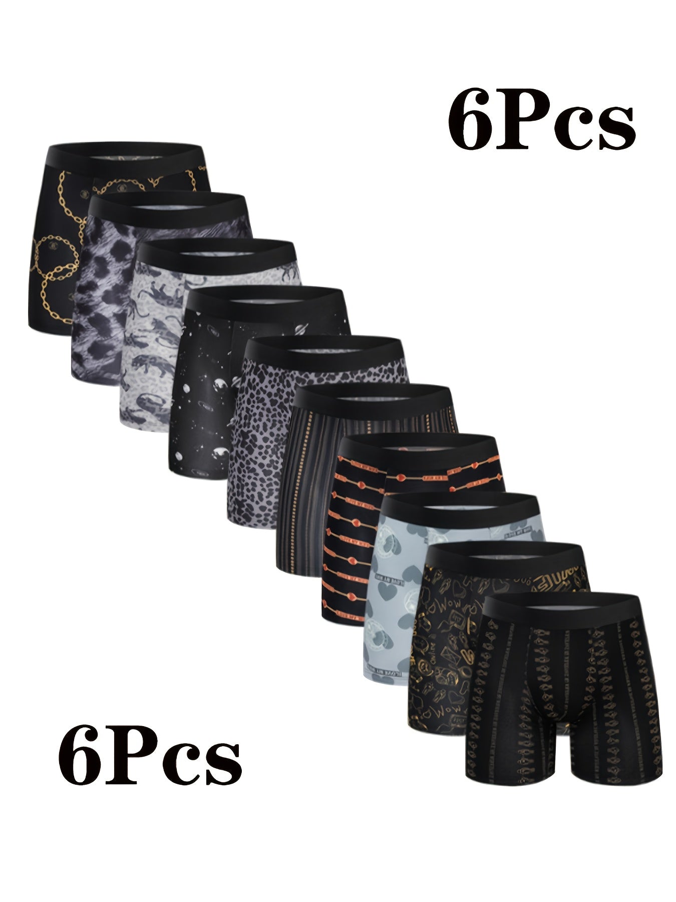 6pcs Random Men'S Comfortable Slim Shaping Underwear - Breathable, Elastic, Quick Drying, Elastic Waistband, Suitable for Spring Sports, Sports, And Casual Wear - Long Boxer Underwear - Soft, Lightweight, And Moisture Absorbing