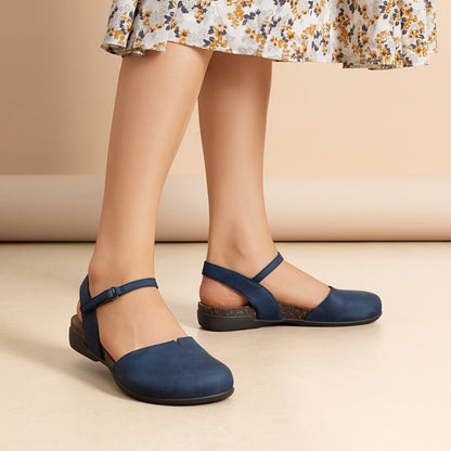 Women' Adjustable Strap Flat Sandals - Low Heel Closed-Toe Round Toe Shoes Suitable for Work, Daily Wear & Casual - Soft Cushioned Insole & Tape Strap - Ideal Gift for Mom, Daughter, Women Shoes