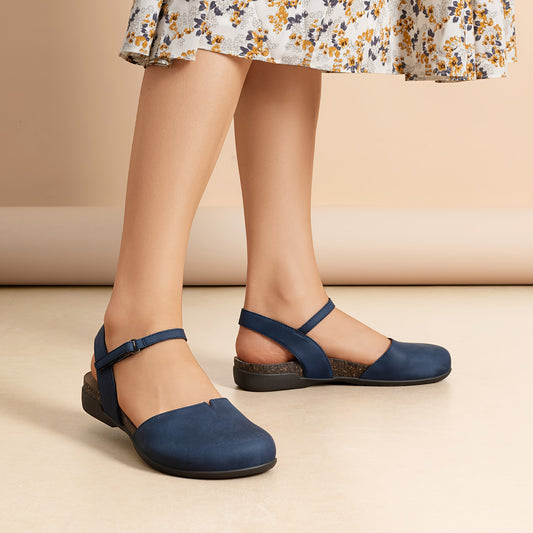 Women' Adjustable Strap Flat Sandals - Low Heel Closed-Toe Round Toe Shoes Suitable for Work, Daily Wear & Casual - Soft Cushioned Insole & Tape Strap - Ideal Gift for Mom, Daughter, Women Shoes