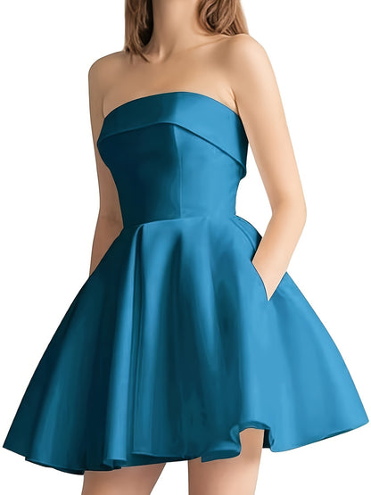 Satin Homecoming Dresses for Teens 2024 Strapless Short Prom Dress A-Line Formal Cocktail