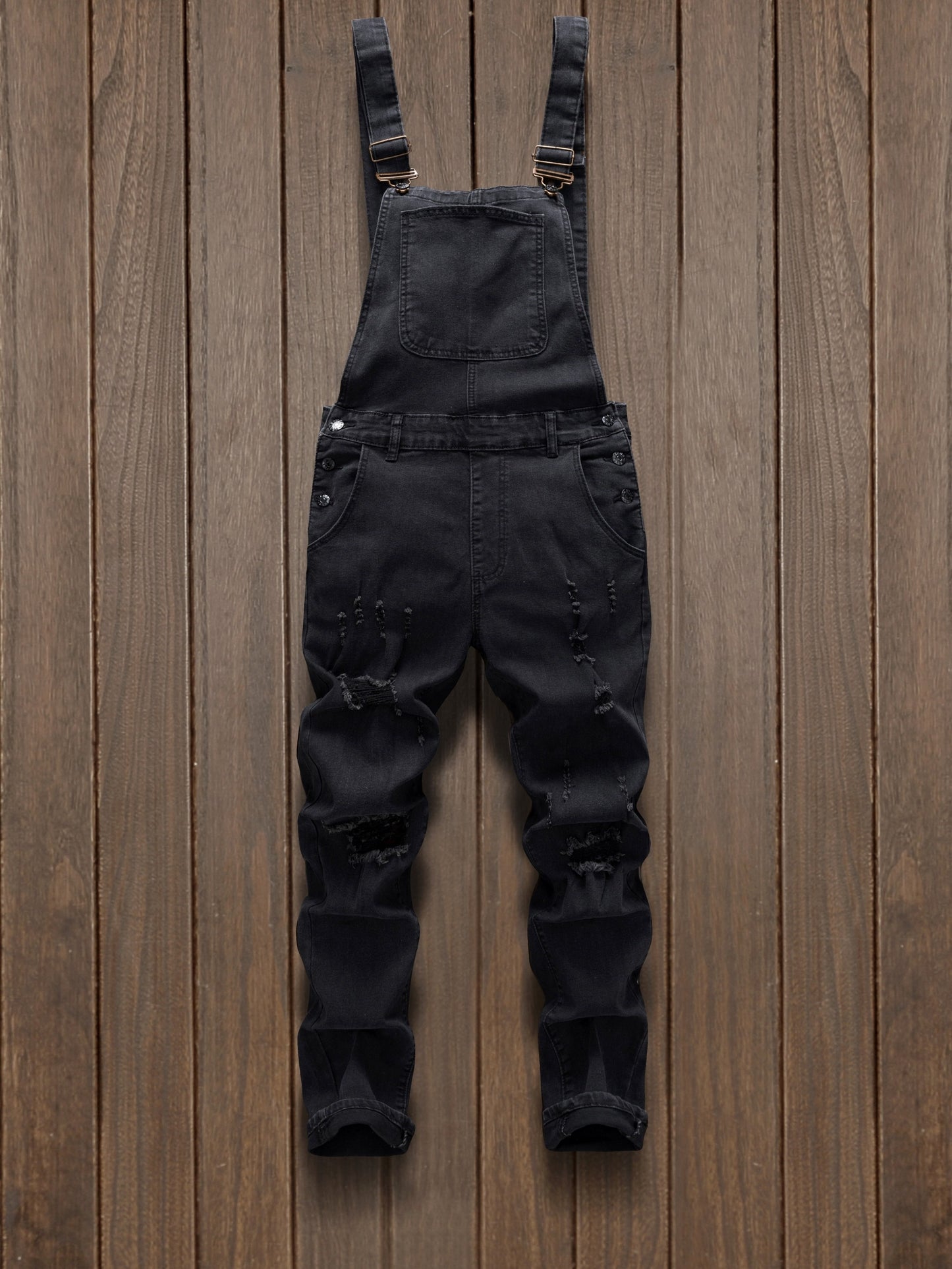Stylish And Modern Men'S Denim Overalls with Multiple Pockets, And Distressed for Work