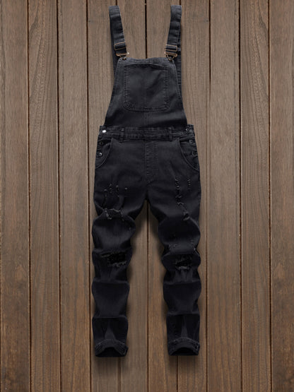 Stylish And Modern Men'S Denim Overalls with Multiple Pockets, And Distressed for Work