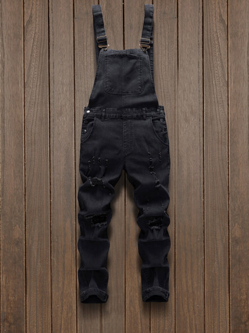 Stylish And Modern Men'S Denim Overalls with Multiple Pockets, And Distressed for Work