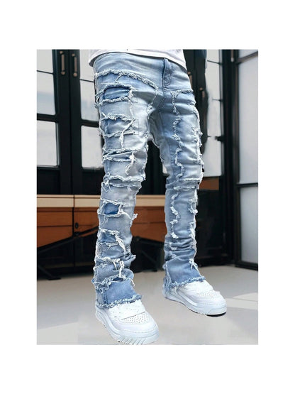 Teen Patchwork Ripped Jeans - Retro Street Slim Fit