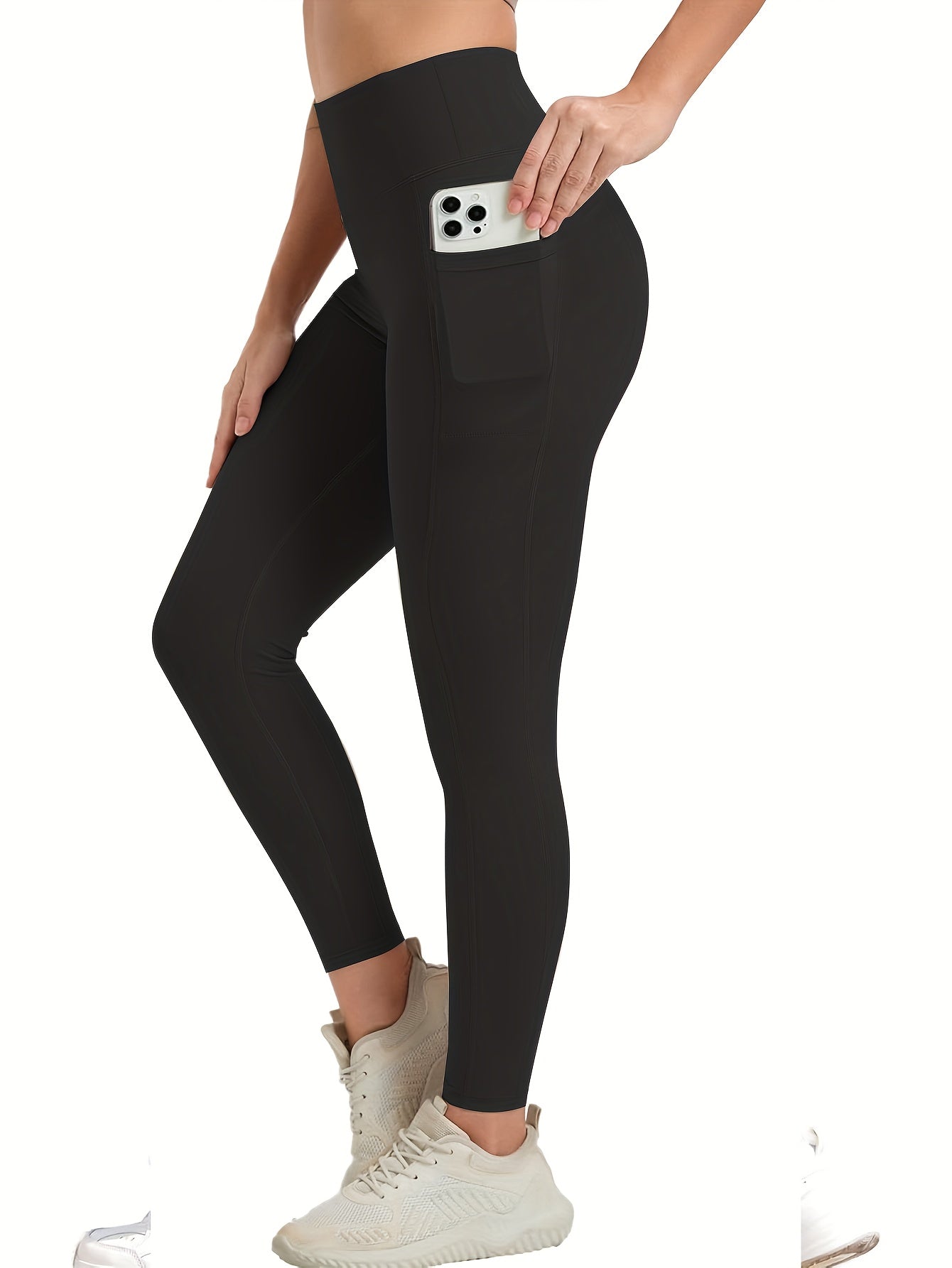 10pcs Pack Women's High-Waisted Stretch Yoga Leggings - Full-Length Workout Pants Suitable for Running, Gym, Pocketed for Layering - Solid Color Athletic Wear