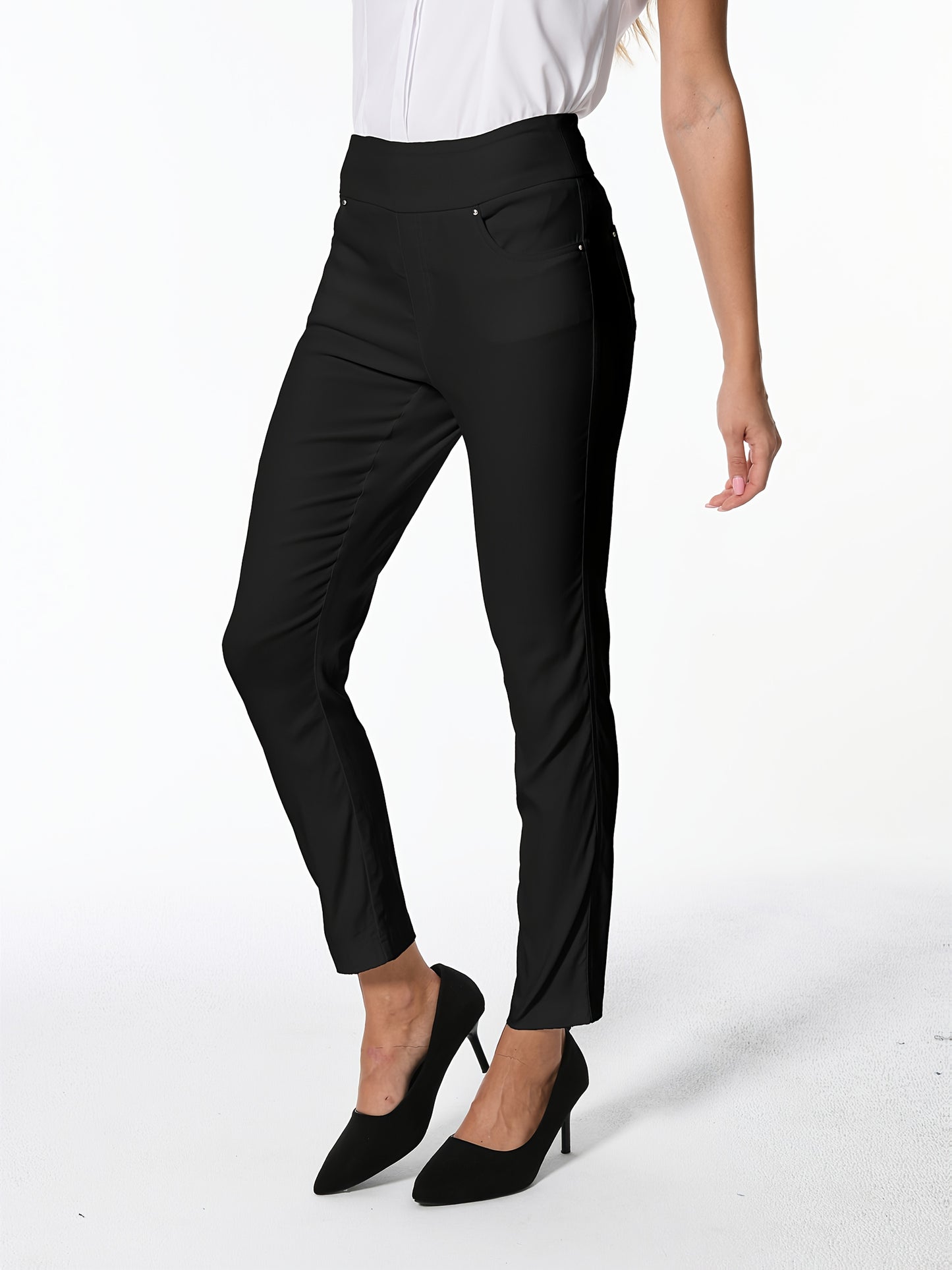 Women's High Waist Dress Pants Stretchy Straight Leg Slim Fit Work Slacks with 5 Pockets, Elegant Office & Casual Wear
