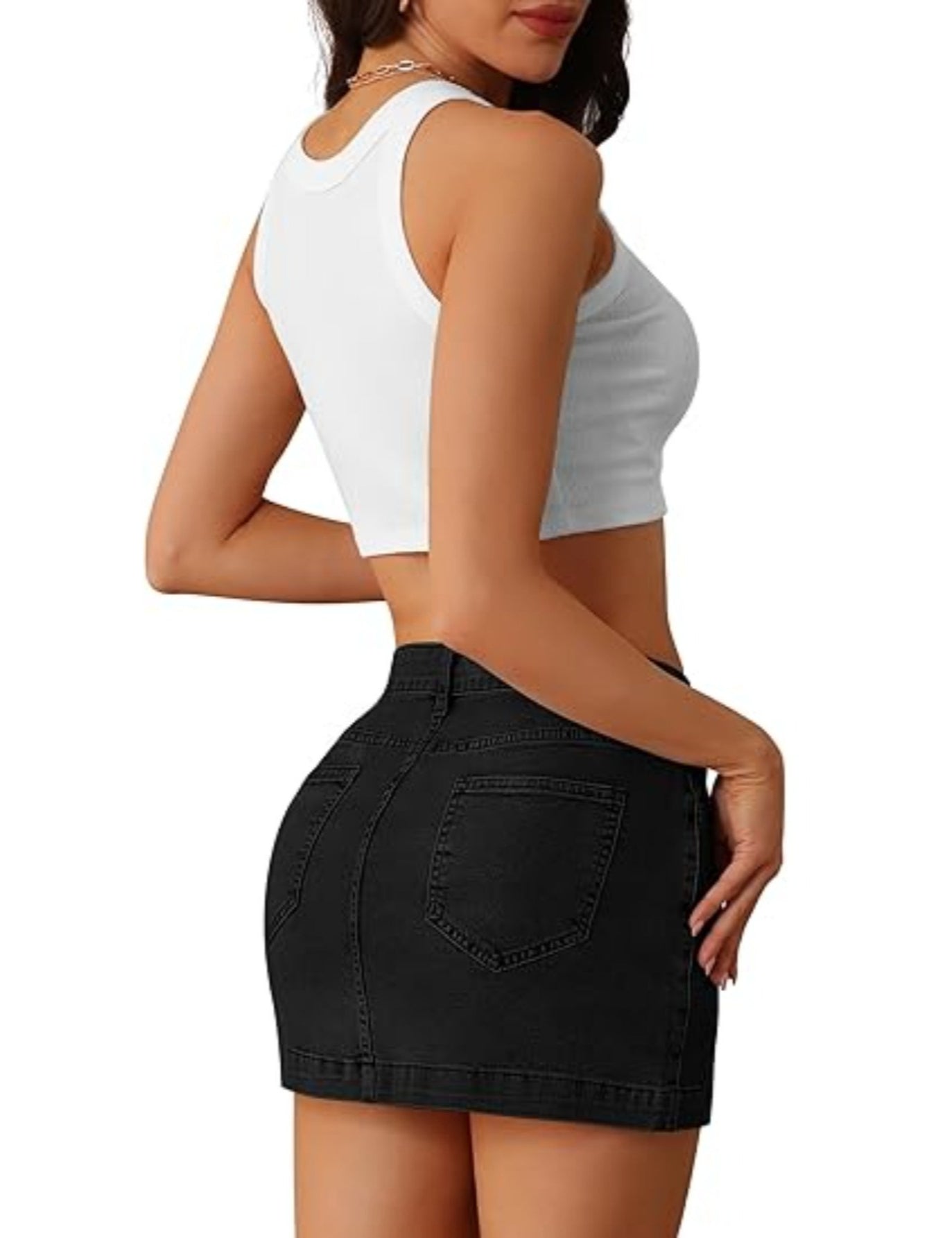 Women'S Stretchy Denim Skort High Waisted Slim Fit Mini Skirt with Pockets - Casual Summer Jean Skirt (Comfort & Style)
