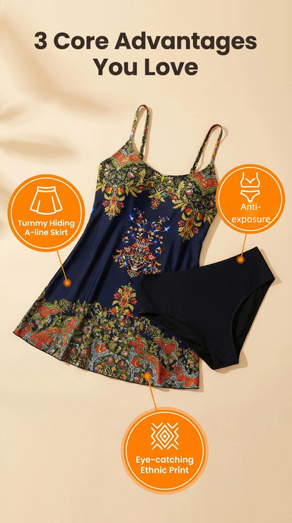 Women's 1pc Swimsuit with Skirt Ruched Ruffle Tummy Control Swim Dress Bating Suit