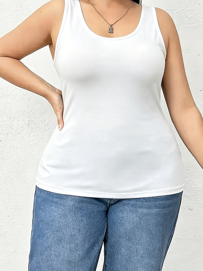 [Plus Size Tank Tops] 3pcs Women's Plus Size Solid Color Tank Tops - Breathable Stretch Fabric Base Layer Shirts, Opaque Non-Sheer Blouses Suitable for Casual, Home Wear & Layering, Year-Round Layering (Hand Washable, No Transparency)