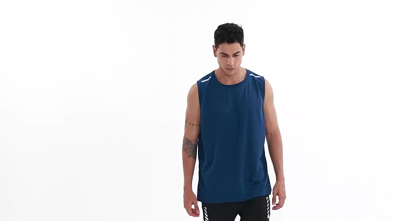 Set of 3 Men'S Sleeveless Vests with Reflective Features, Quick-Drying And Breathable, Ideal for Workouts, Running, And Casual Outings. Available in Black, Grey, And Navy Blue with Striped Crew Neck Design