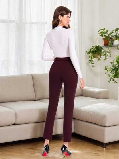 Women's High-Waist Skinny Pants - Stretch Pull-On Work Trousers with Elastic Waistband, Slim Straight Leg Dress Pants for Office, Business Casual & Year-Round Wear, Solid Color (Machine Washable) - Not Included