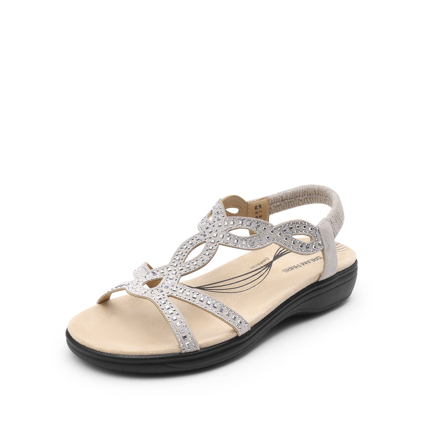 Women's Comfort Dressy Rhinestone Summer Beach Sandals Slip-on Flat Walking Orthopedic Sandals with Elastic Back Strap Soft & Cushioned Day-to-night wear Sandals