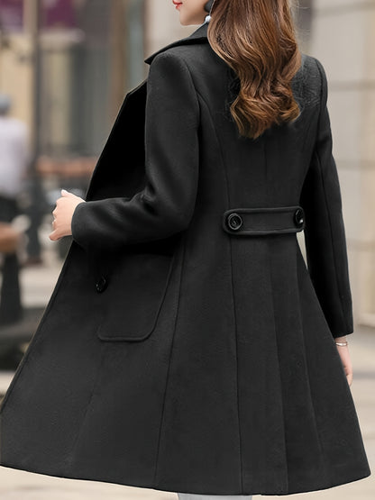 Womens Chic Solid Color Open Front Jacket - Lapel Neck, Double-Breasted, Long Sleeve - Perfect for Winter & Fall Fashion