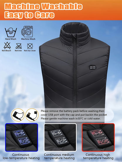 Heated Vest with 15 Heating Zones Dual-control Separate Heat Control for front and Back Gifts Idea Gift for Men Outdoor Sports Fishing Vest Warm Heating Clothing USB Charge 3 Heating Mode (Battery not Included)