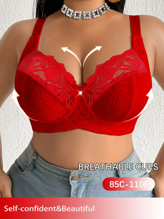 [Plus-Size Comfortable Bra] Lace-Spliced Plus-Size Women's Bra, No Underwire, Casual And Comfortable, with a Beautiful Back Design, Thin And Suitable for