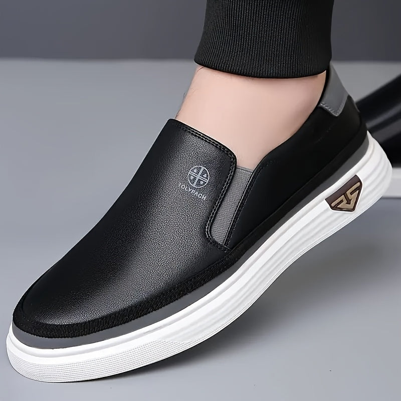 Men's White/Brown/Golden Slip-On Loafers with Non-Slip PVC Sole - Soft Synthetic Upper, Round Toe Unisex Casual & s Suitable for Daily Wear, Vacation, Year-Round Use - All-Season Comfortable Loafers