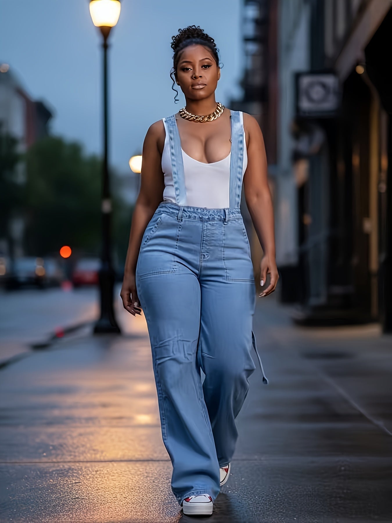 Stylish Women'S Boyfriend Denim Overalls - Relaxed Loose Fit with Utility Cargo Pockets, Comfortable Casual Jumpsuit